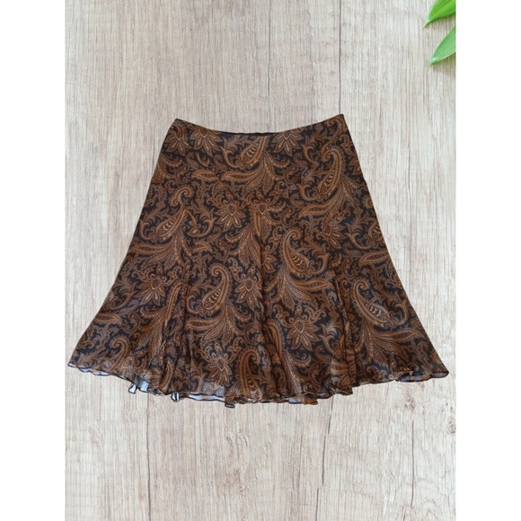 Lauren Ralph Lauren Dresses & Skirts - VTG Lauren Ralph Lauren 100% Silk Paisley A‑Line Skirt 14 Black Brown Whimsigoth
